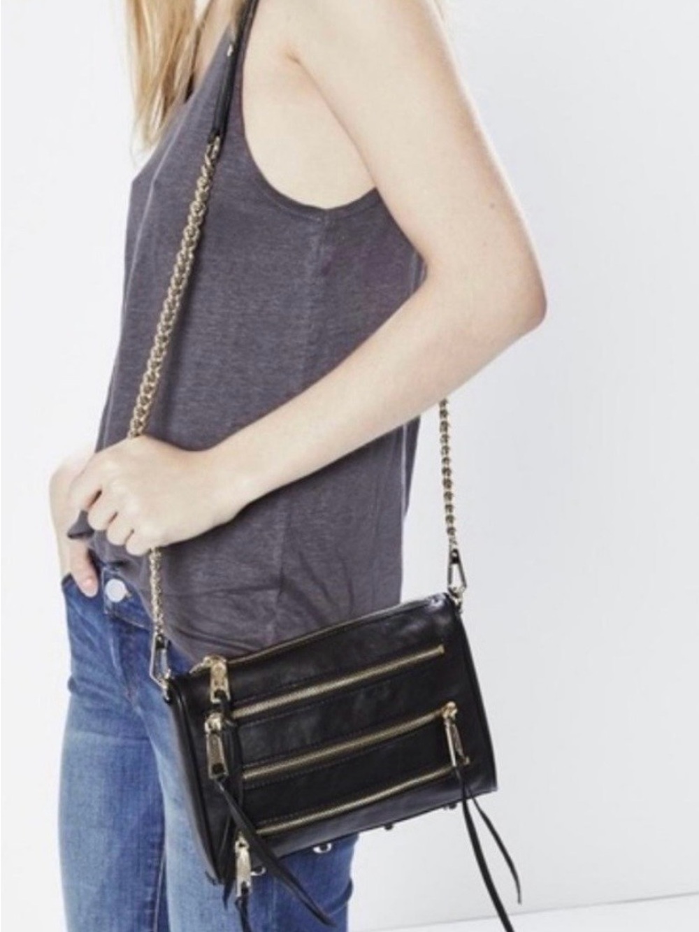Rebecca Minkoff Black 5-Zip Leather Crossbody / Clutch 💼